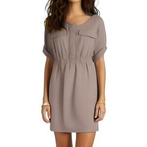 Amanda Uprichard 100% Silk Mini Shirt Dress Mauve Gray Size P Designer Luxury